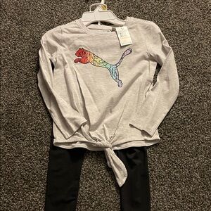 Puma Light Gray Top with Black Leggings. Brand new with tags